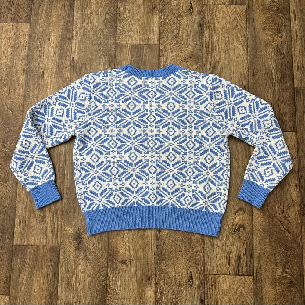 Intuit Winter Crew Neck Ugly Christmas Knit Sweater Size L Blue White Snowflake - Picture 4 of 6